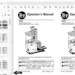 BT Forklift RRX Electric Reach Truck Operator's Manual 306754-000 - PDF DOWNLOAD