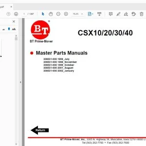 BT PRIME MOVER CSX10/20/30/40 MASTER PARTS MANUALS - PDF DOWNLOAD