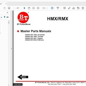 BT PRIME MOVER HMX/RMX MASTER PARTS MANUAL - PDF DOWNLOAD