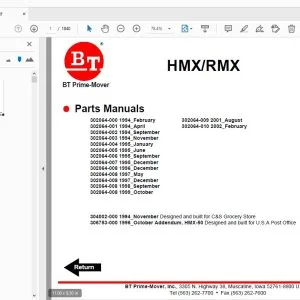 BT PRIME MOVER HMX/RMX PARTS MANUAL - PDF DOWNLOAD