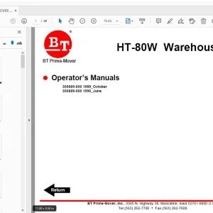 BT PRIME-MOVER HT-80W WAREHOUSER OPERATOR'S MANUALS - PDF DOWNLOAD