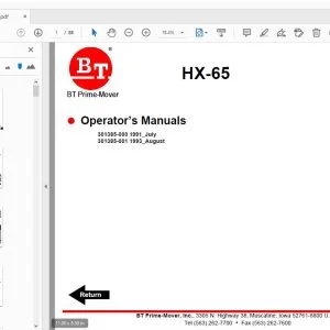 BT PRIME MOVER HX-65 OPERATOR'S MANUALS - PDF DOWNLOAD