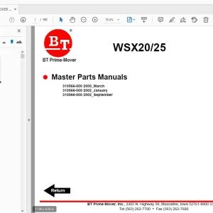 BT PRIME MOVER WSX20/25 MASTER PARTS MANUAL - PDF DOWNLOAD