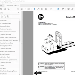 BT Prime-Mover CMX-60 CMX-80 Electric Center Riding Pallet Truck Service Manual PDF