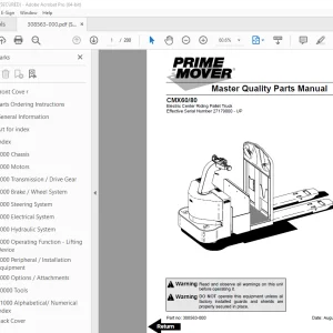 BT-Prime Mover CMX60 CMX80 Electric Center Riding Pallet Truck Parts Manual PDF