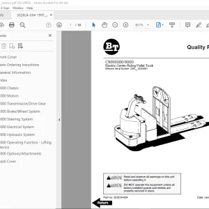 BT-Prime Mover CMX6000 CMX8000 Electric Center Riding Pallet Truck Parts Manual PDF