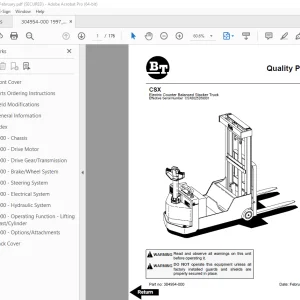 BT-Prime Mover CSX Electric Counter Balanced Stacker Truck Parts Manual PDF
