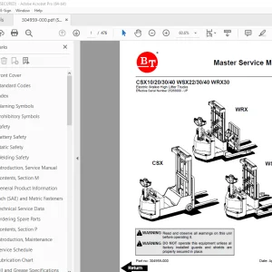 BT Prime Mover CSX10/20/30/40 WSX22/30/40 WRX30 Electric Walkie High Lifter Truck Parts Manual PDF