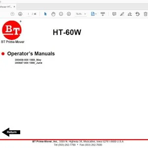 BT Prime Mover HT-60W Operator’s Manuals - PDF DOWNLOAD