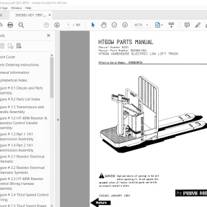 BT Prime Mover HT60W Warehouse Electric Low Lift Truck Parts Manual PDF
