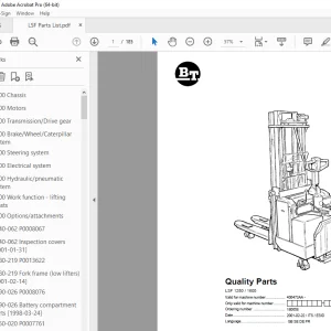 BT Prime Mover LSF 1250 LSF 1600 Lift Pallet Truck Parts Manual 406473AA PDF