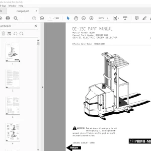 BT Prime Mover OE-15C Electric Order Selector Parts Manual PDF