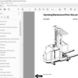 BT Prime Mover OE-15C Truck Operating Maintenance Parts Manual PDF