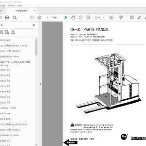 BT Prime Mover OE-35 Electric Order Selector Parts Manual OE35P8912 PDF