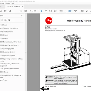 BT Prime Mover OE-35 Electric Order Selector Parts Manual PN 309824-000 PDF