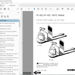 BT Prime Mover PE-60C HT-60C Electric Center Control Low Lift Truck Parts Manual PDF