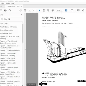 BT Prime Mover PE-80 Electric Walkie Low Lift Truck Parts Manual PDF