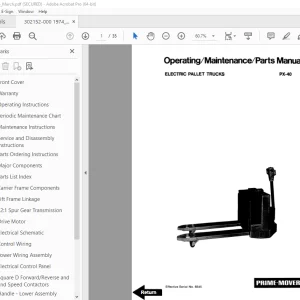BT-Prime Mover PX-40 Electric Pallet Truck Operating & Maintenance Parts Manual PDF