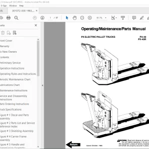 BT Prime-Mover PX Electric Pallet Trucks PX-40 PX-40R Operating Maintenance & Parts Manual PDF