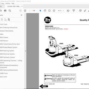BT Prime-Mover RMX HMX Electric Low Lift Pallet Truck Part Manual PN 302064-008 PDF