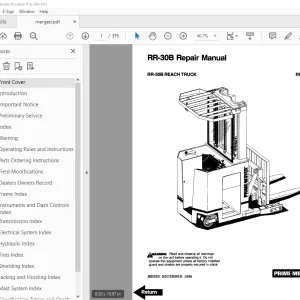 BT Prime Mover RR-30B Reach Truck Repair Manual - PDF DOWNLOAD