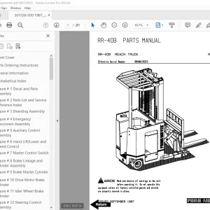 BT Prime Mover RR-40B Reach Truck Parts Manual SN RR40B170373 PDF