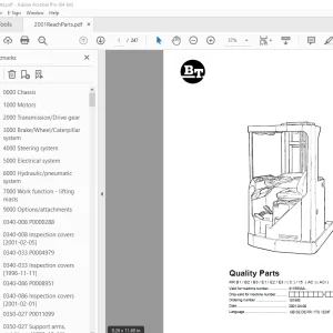 BT Prime Mover RR B1 / B2 / B3 / E1 / E2 / E3 / ( C ) / 15 ( AC ) ( ACi ) Lift Pallet Truck Parts Manual 411663AA PDF