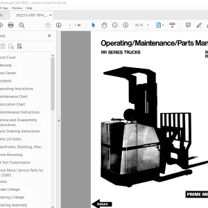 BT Prime-Mover RR Series Truck RR-20 RR-30 Operating Maintenance & Parts Manual