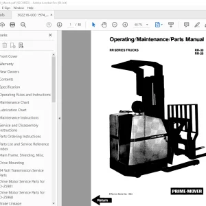 BT Prime-Mover RR Series Truck RR-30 RR-20 Operating Maintenance & Parts Manual PDF