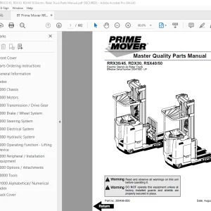 BT Prime Mover RRX35/45, RDX30, RSX40/50 Electric Rider Truck Parts Manual PDF