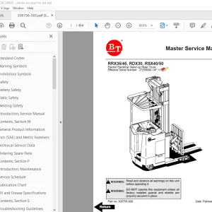 BT Prime Mover RRX35/45, RDX30, RSX40/50 Electric Rider Truck Service Manual PDF