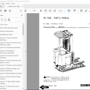 BT Prime-Mover RS-50B Straddle Truck Parts Manual SN RS508170373 PDF