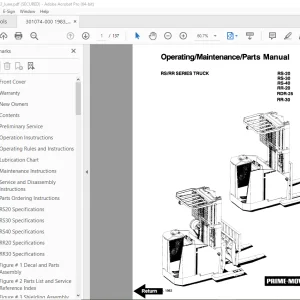 BT Prime Mover RS RR Series Truck RS20 RS30 RS40 RR20 RDR25 RR30 Operating & Parts Manual PDF