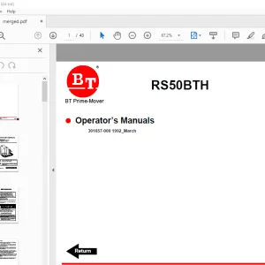 BT Prime-Mover RS50BTH Electric Truck Operator's Manual PDF