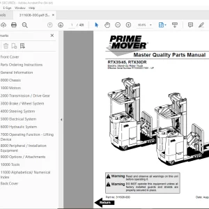 BT-Prime Mover RTX35/45 RTX30DR Electric Stand-Up Rider Truck Parts Manual PDF