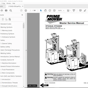 BT Prime Mover RTX35/45, RTX30DR Electric Rider Truck Parts Manual PDF