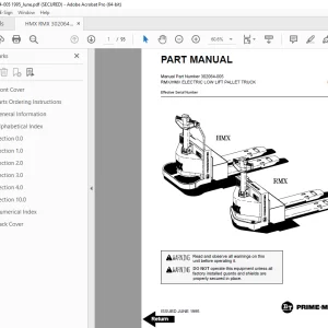 BT Prime Mover RXM HMX Electric Low Lift Pallet Truck Parts Manual PN 302064-005 PDF