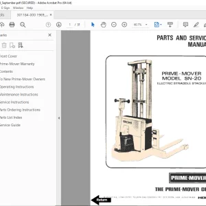 BT Prime-Mover SN-20 Electric Straddle Stacker Parts & Service Manual PDF