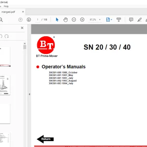 BT Prime-Mover SN-20 SN-30 SN-40 Electric Walkie Straddle Stacker Operator's Manual PDF