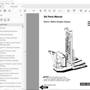 BT Prime Mover SN Series SN20 SN30 SN40 Electric Walkie Straddle Stacker Parts Manual PDF