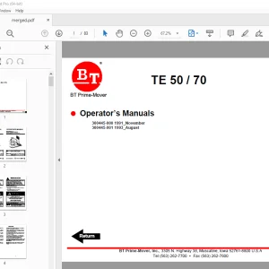 BT Prime-Mover TE-50 TE-70 Electric Tow Tractor Operator's Manual PDF