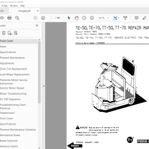 BT Prime Mover TE-50 TE-70 TT-50 TT-70 Series Electric Tow Tractor Repair Manual PDF