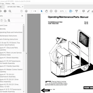 BT Prime Mover TE Series TE50 & TE70 Electric Tow Tractor Operating Maintenance & Parts Manual PDF