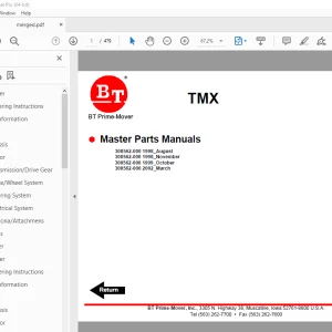 BT Prime-Mover TMX Electric Tow Tractor Master Parts Manual - PDF DOWNLOAD