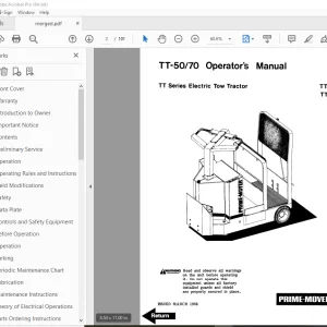 BT Prime-Mover TT Series TT-50 TT-70 Electric Tow Tractor Operator's Manual PDF