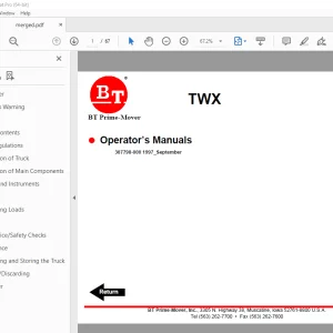 BT Prime-Mover TWX Electric Walkie Tow Tractor Operator's Manual PDF