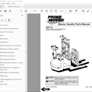 BT-Prime Mover WRX 30 Electric Straddle Reach Stacker Truck Parts Manual PDF