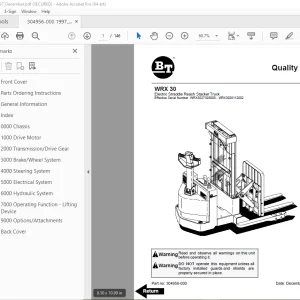 BT-Prime Mover WRX 30 Electric Straddle Reach Stacker Truck Parts Manual PDF
