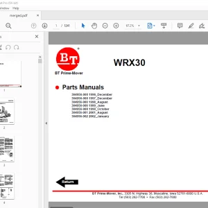 BT Prime-Mover WRX30 Electric Straddle Reach Stacker Truck Parts Manual PDF