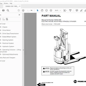BT Prime-Mover WSX-20 WSX-25 Electric Walkie Adjustable Straddle Stacker Parts Manual PDF